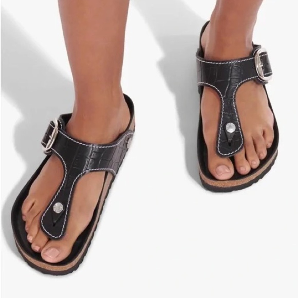 Staud x Birkenstock Gizeh Italian Croc-Embossed Leather
